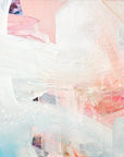 Abstract painting with a blend of light blue, pink, and white colors creating a vibrant texture.