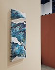 Blue abstract artwork on a beige wall in Kevätmessut 2026