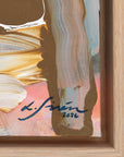 Close-up of a painting with a signature and year in the corner