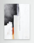 Fire and Ice - Limited Edition Canvas Print with black, grey and white & off-white tones and a pop of fiery orange. Minimalist structured abstract canvas print.