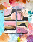 Set of abstract art prints on a colorful abstract background