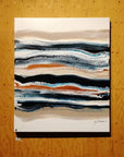 Abstract painting with wavy patterns on a wooden wall