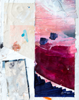 Collage of abstract art pieces with watercolor textures and pink and blue colors.