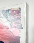 Close-up of abstract piece "Last Day of Summer" by artist Lotta Sirén. Textured pastel surface on a white base.