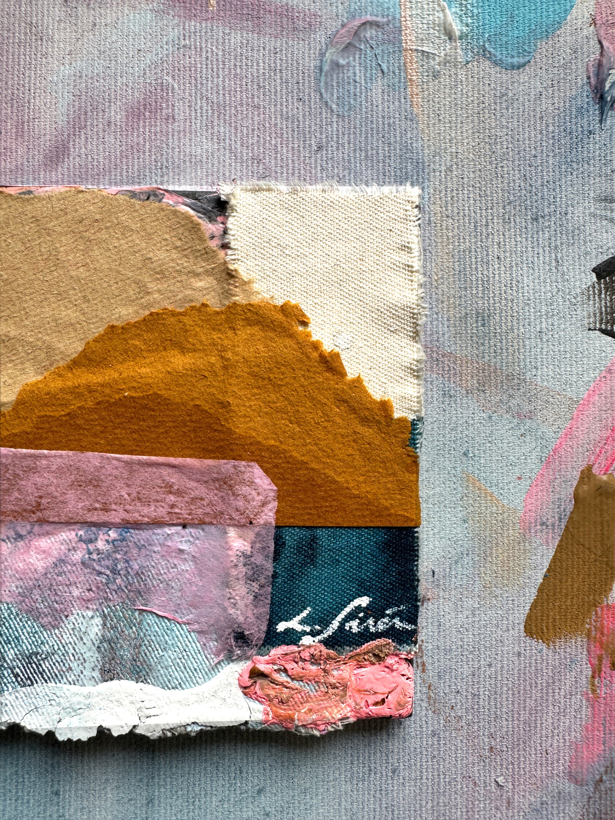 Ceramic abstract art piece with textured layers of color by artist Lotta Sirén