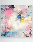 UFO (& other flying vehicles) - Canvas Print. A semi-abstract canvas print, with off-white, pastel tones and blue, pink and yellow hues.