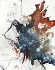An abstract acrylic painting featuring a blend of dark and light colors with prominent textures.