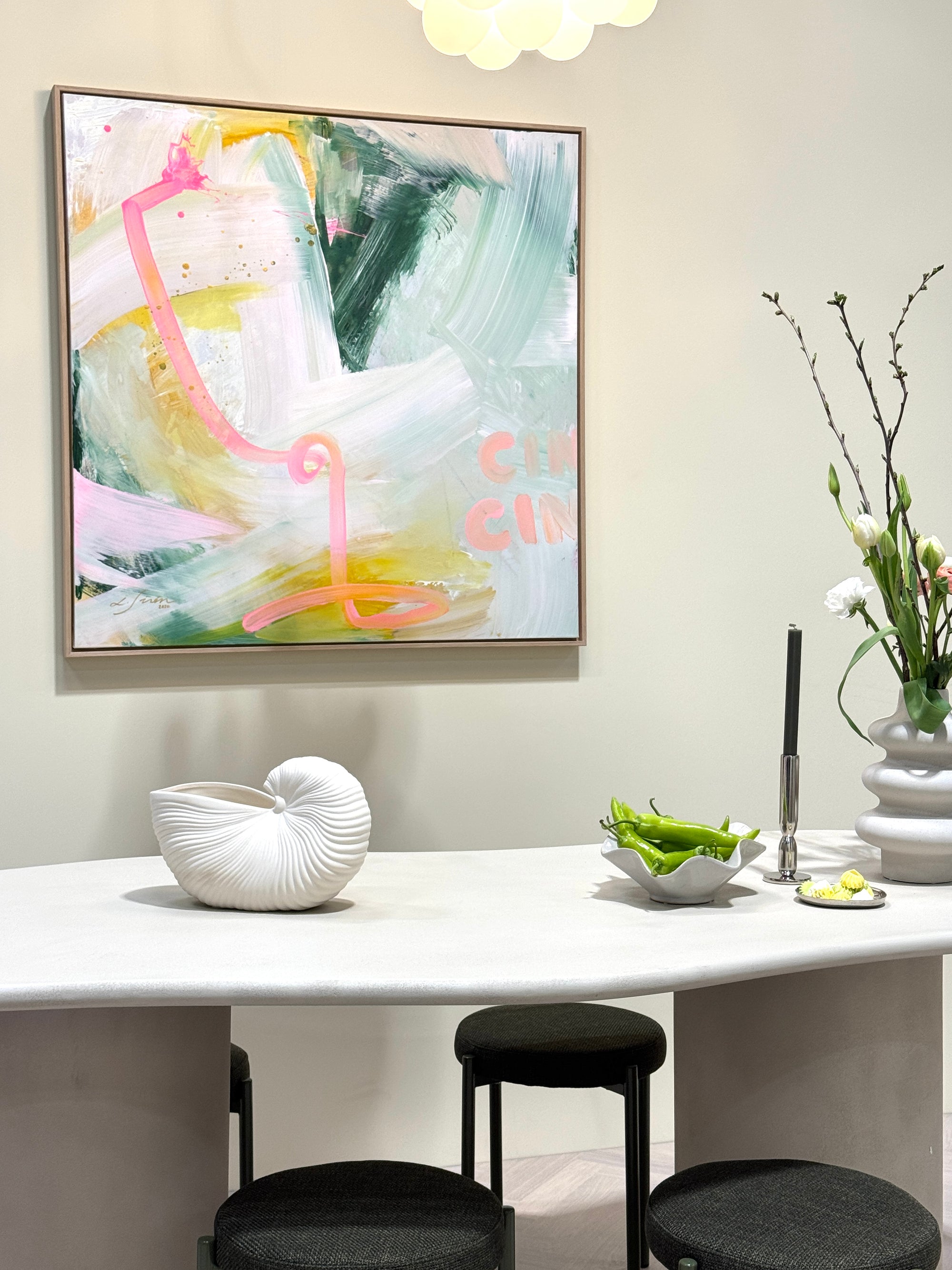 Abstract art with a champagne class in a kitchen