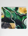 Empowering abstract art by Lotta Sirén with green, gold, and black colors on a white background