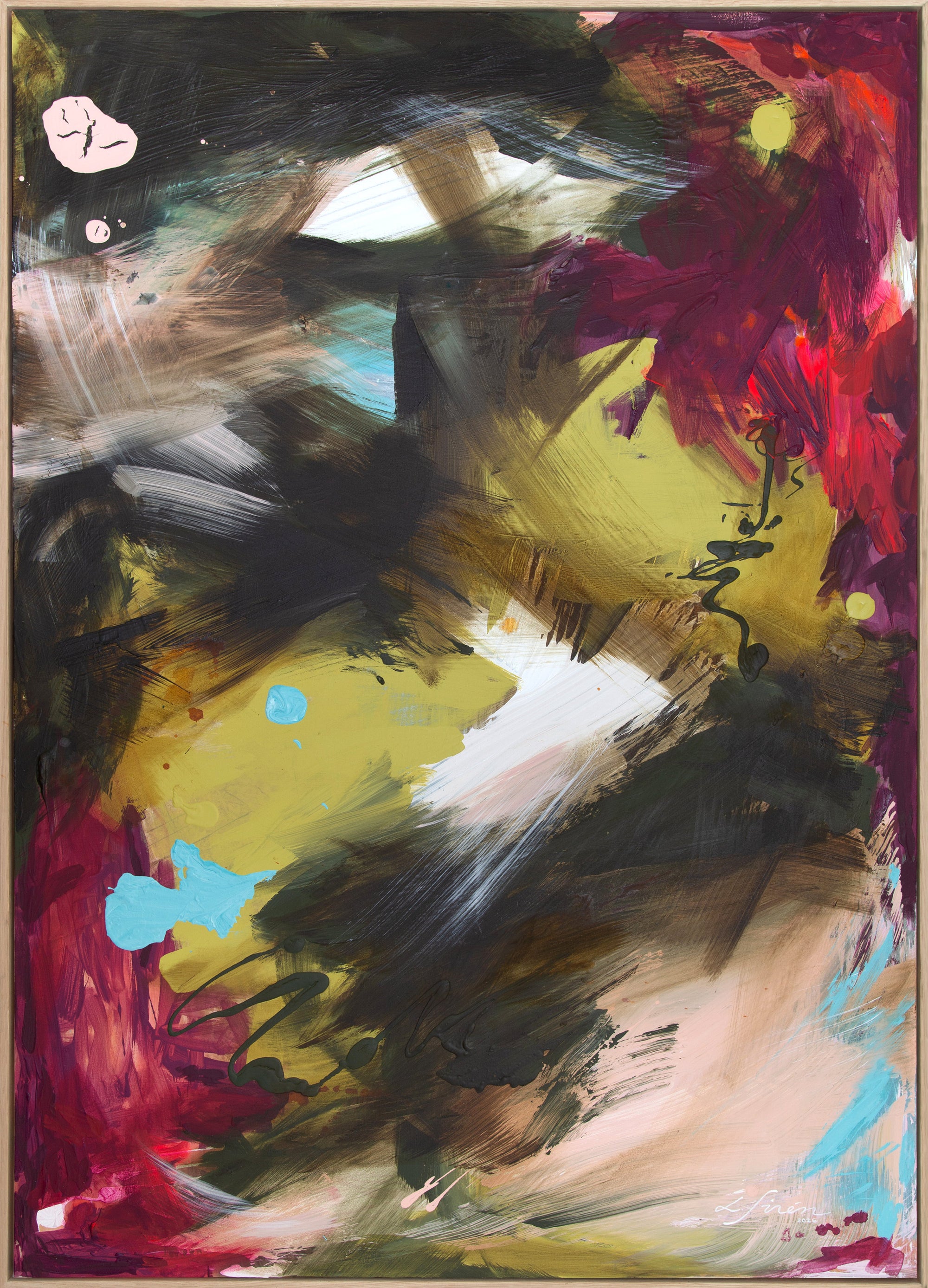 Colorful abstract painting by finnish artist Lotta Sirén with Tikkurila olor now 2026 color pallet