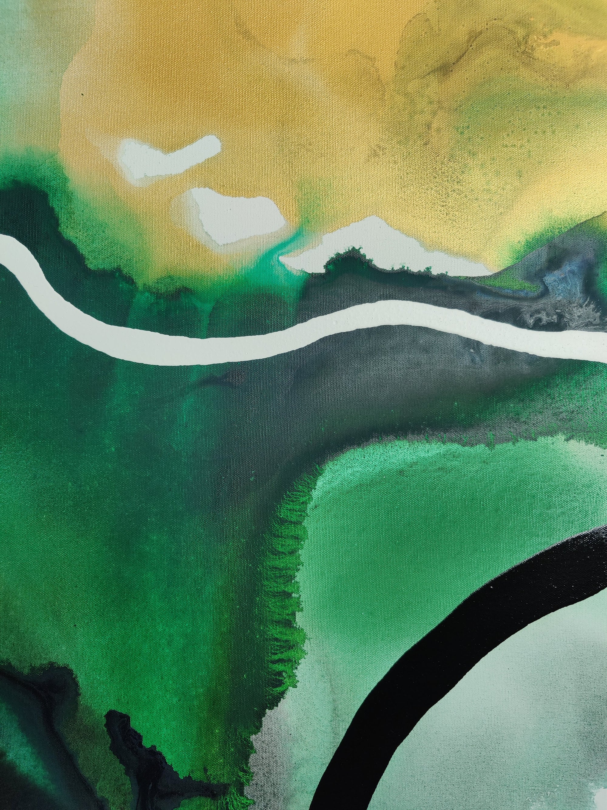 Empowering abstract art by Lotta Sirén  painting with green, yellow, and black colors