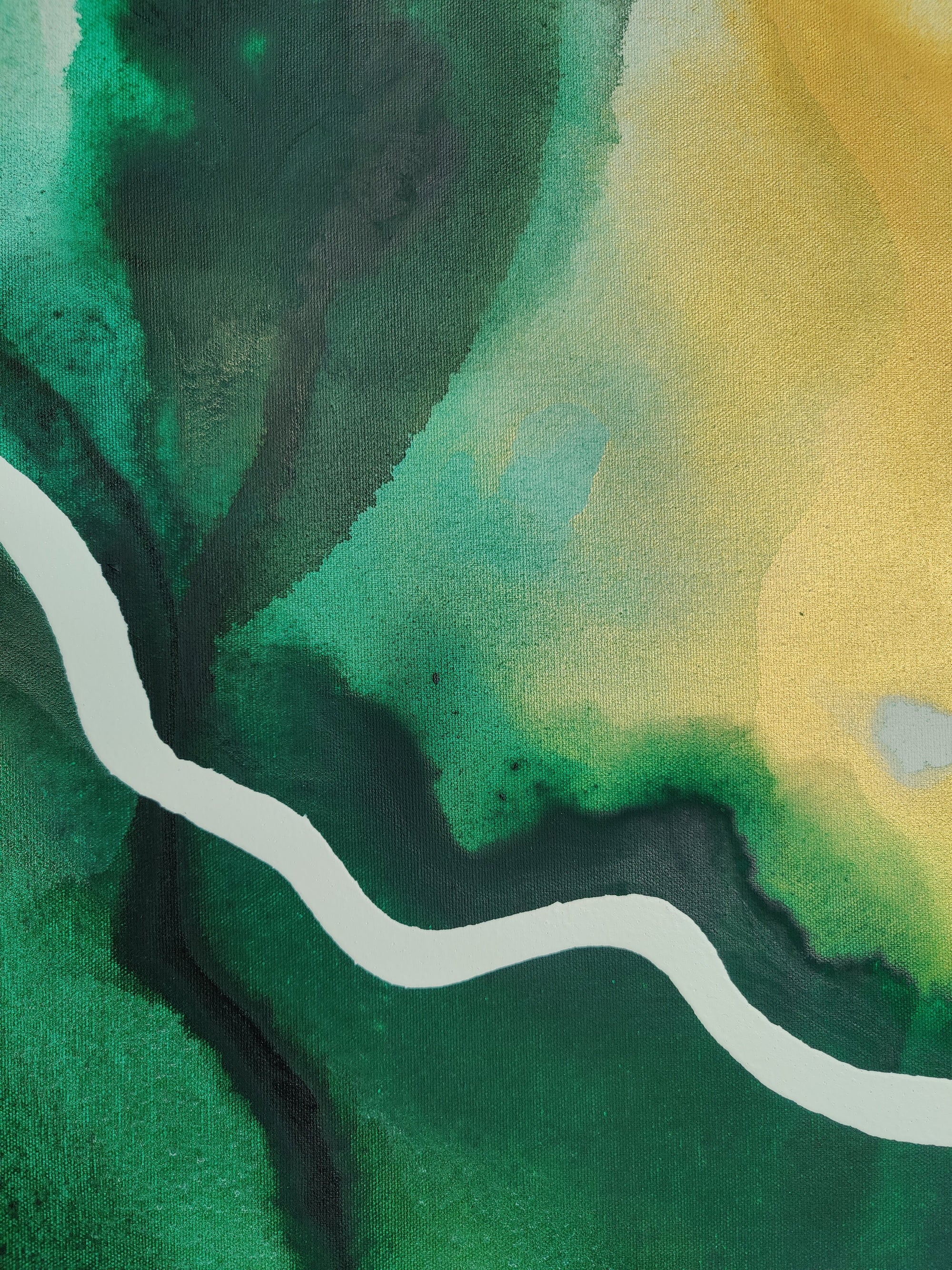 Empowering abstract art by Lotta Sirén with green, white, and gold.