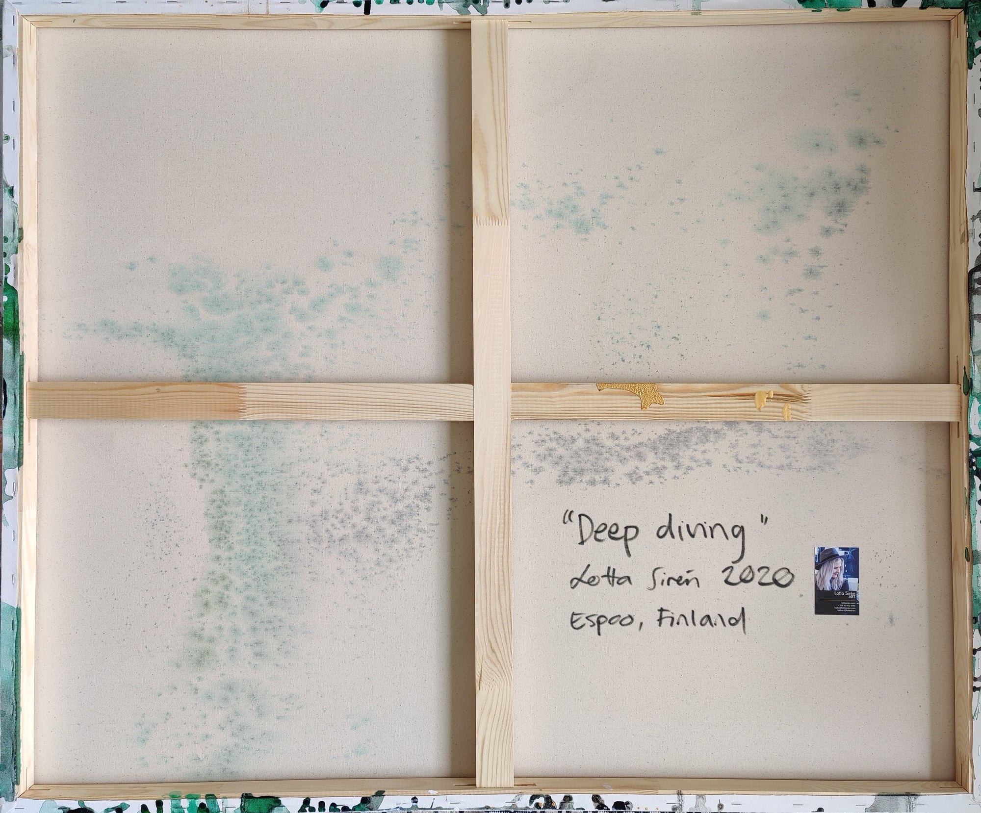 The back of a painting called &quot;Deep Diving&quot;.