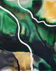 Abstract art with green, yellow, and black colors