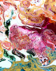 Abstract art with swirling colors on a white background by Finnish artist Lotta Sirén