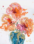 Semi-abstract painting with florals and vibrant colors on a white background by Lotta Sirén