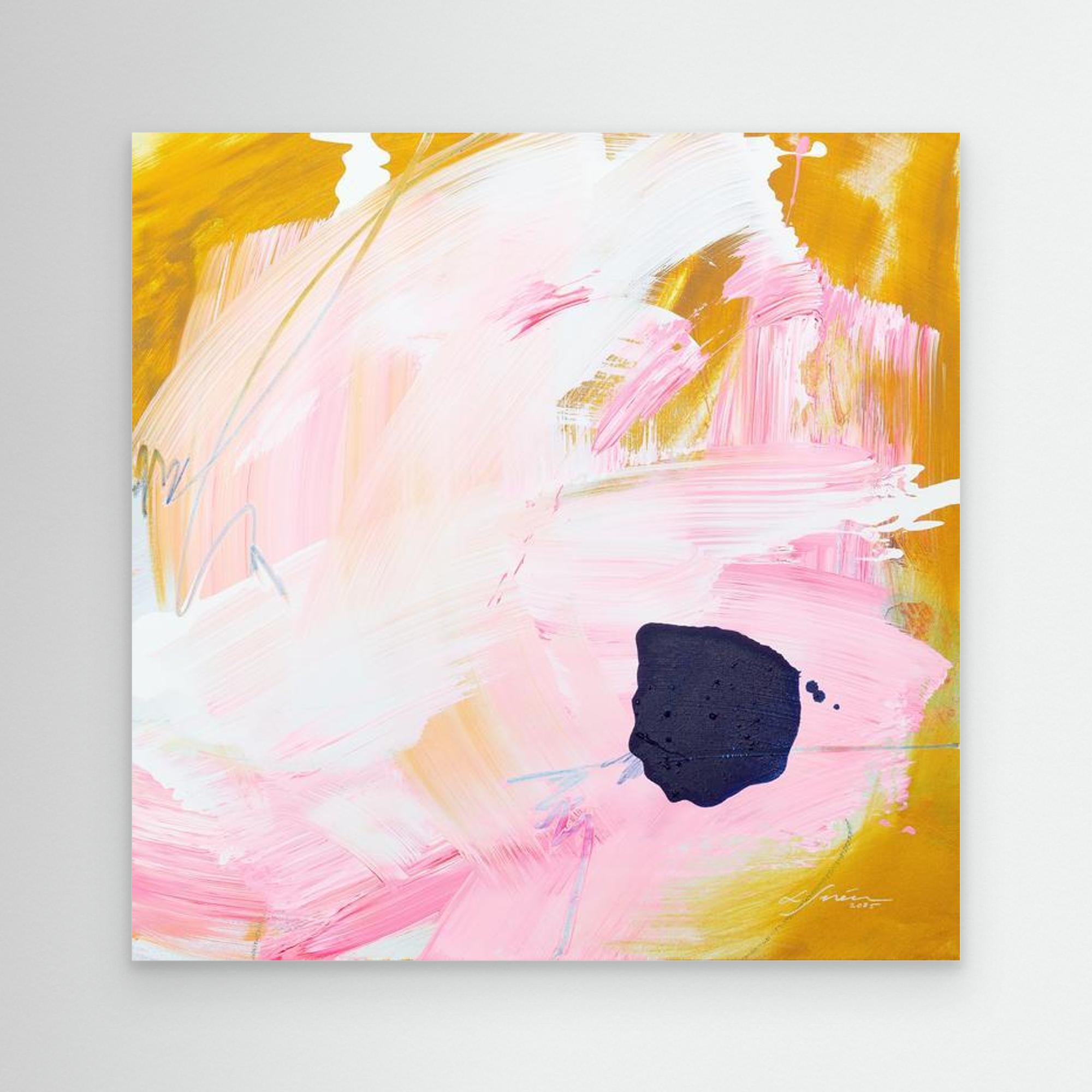 Free - Limited Edition Canvas Print with bold strokes, ocher, white and pink tones and an accent of blue. 