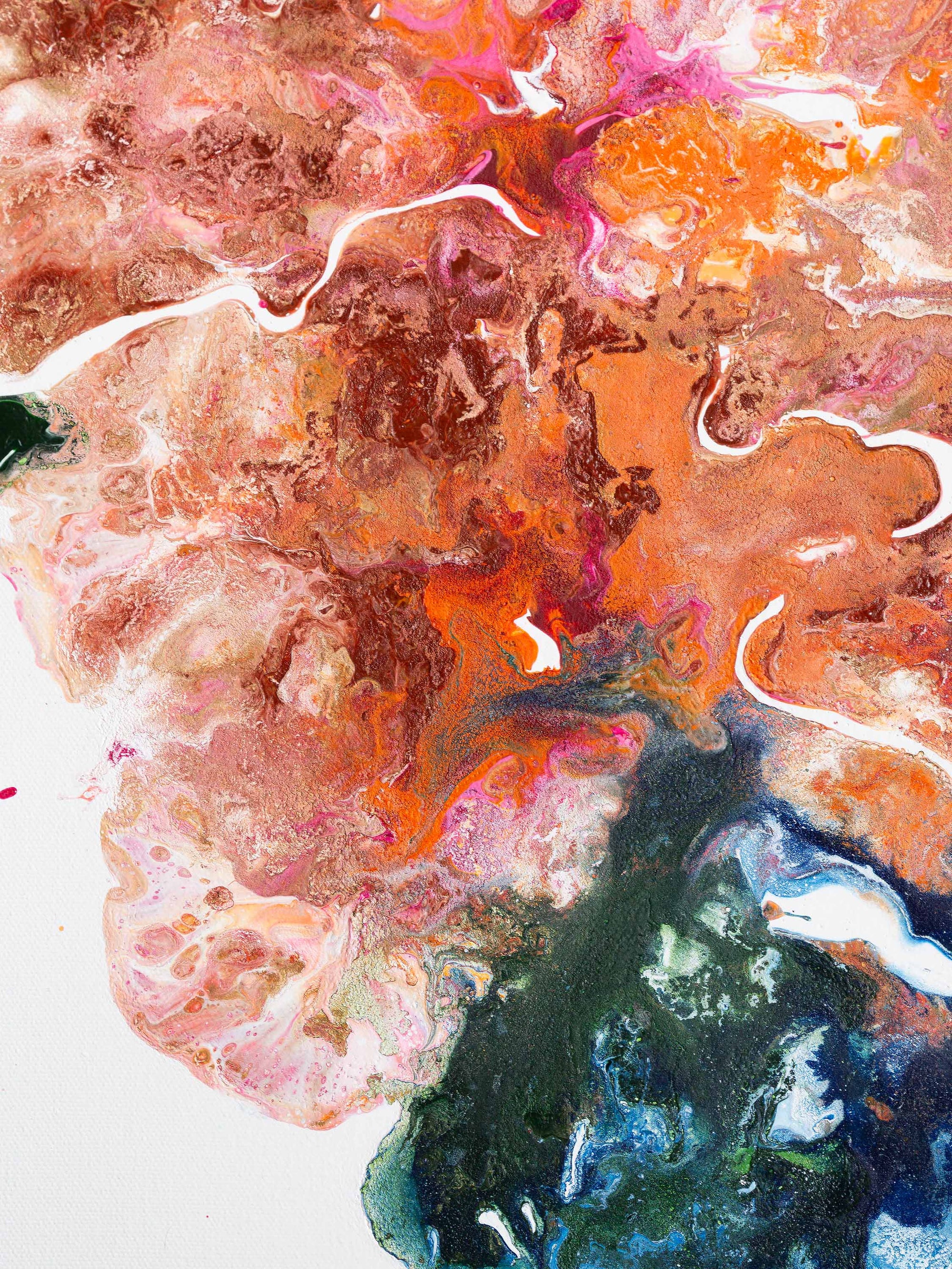 Abstract art with swirling colors on a white background by Finnish artist Lotta Sirén