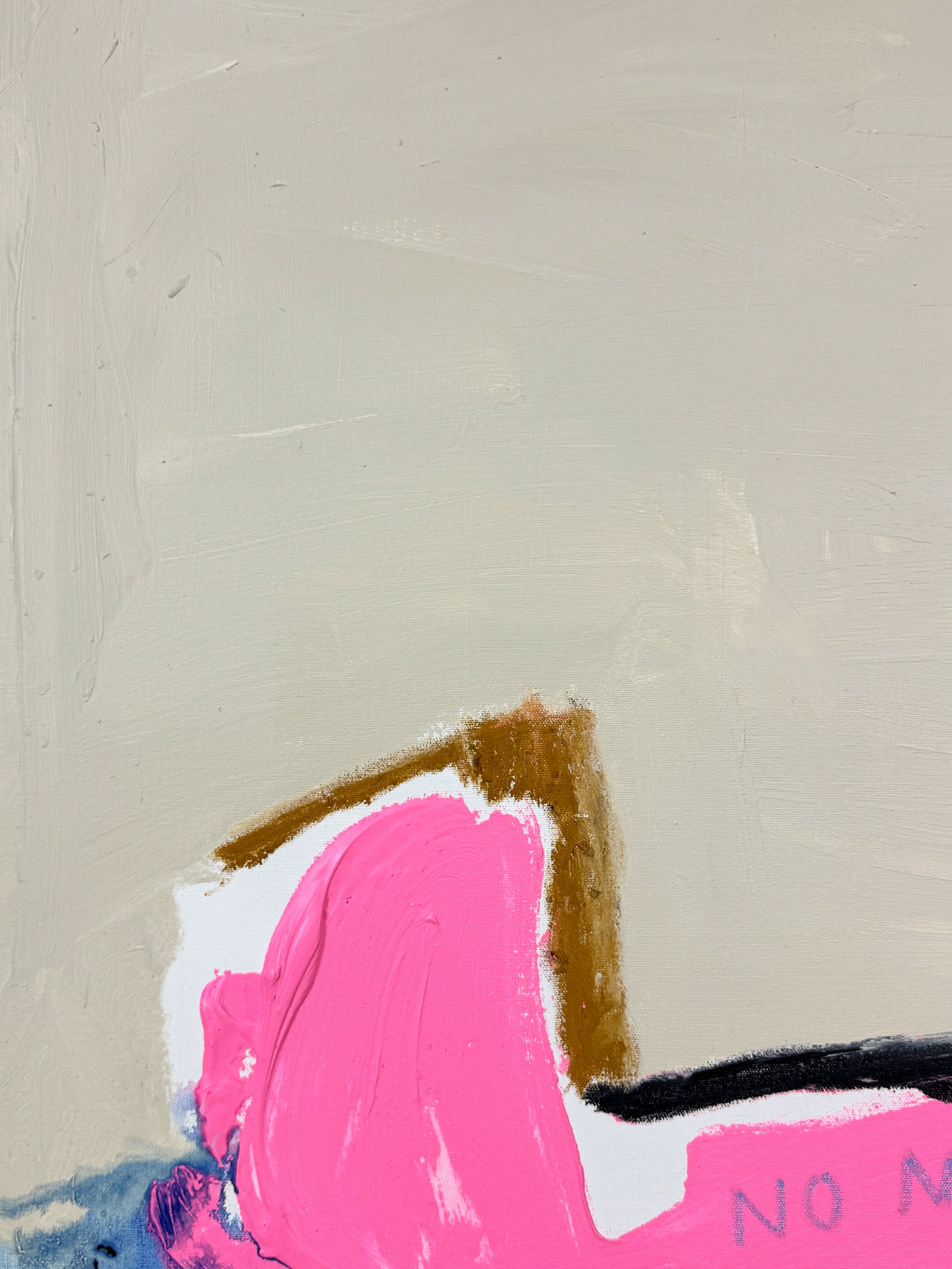 Abstract art piece with pink, brown, and black on a beige background