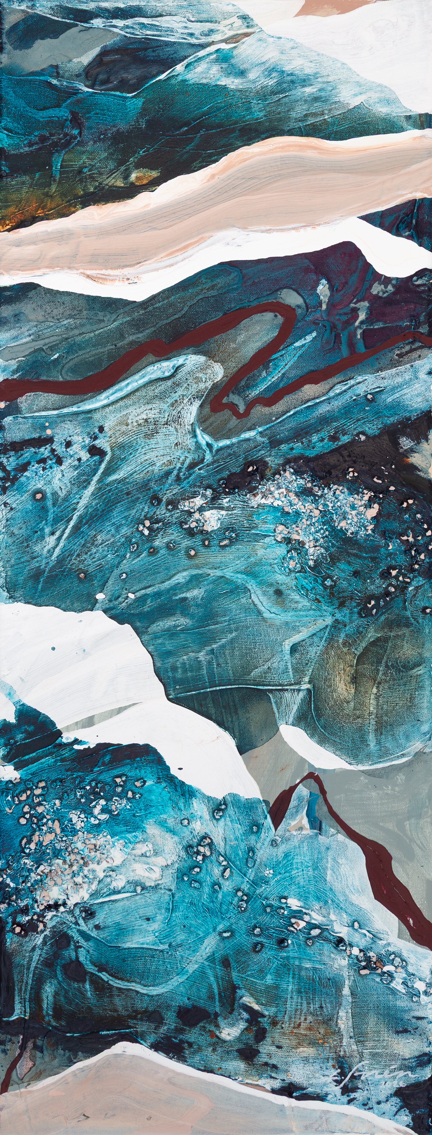 Abstract art with blue, white, and brown colors by Finnish abstract artist Lotta Sirén