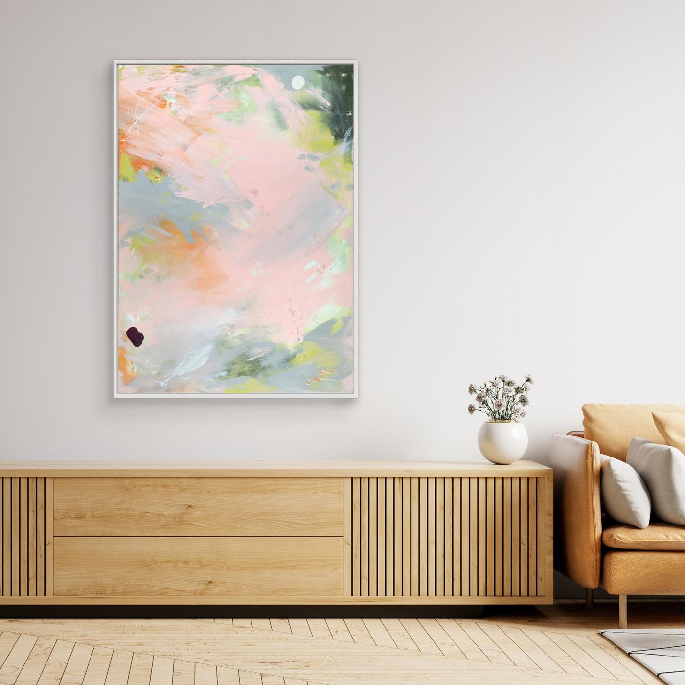 No Permission Needed - Limited Edition Canvas Print in white floater frame in a modern livingroom.