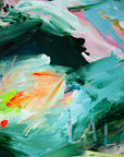 Abstract painting with vibrant colors and brush strokes by Lotta Sirén