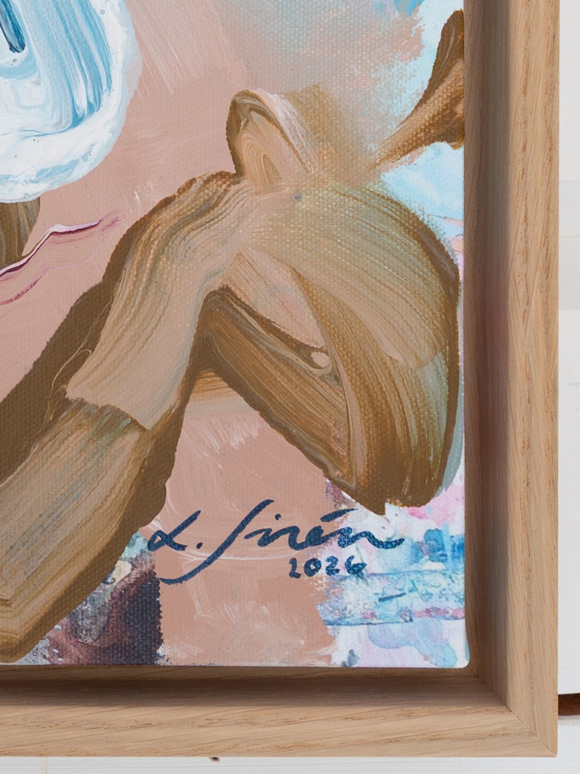 Framed artwork with a signature of a Finnish artist Lotta Sirén and year on a light background