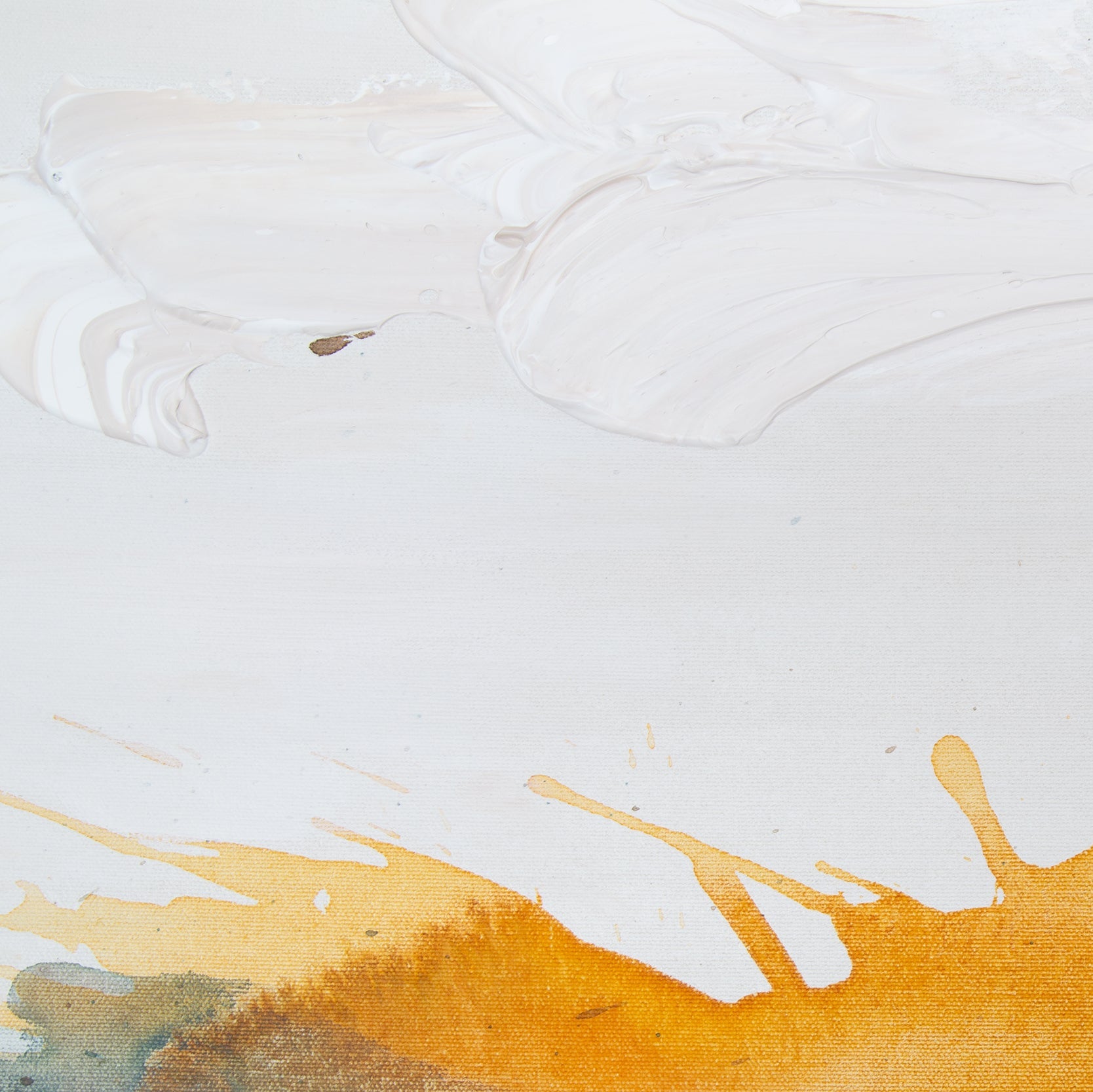 Abstract art with yellow splashes on a white background