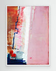 Speed Bump - Limited Edition Canvas Print with white frame. An abstract canvas print with pink, white and burnt sienna tones and a hint of red & blue.  