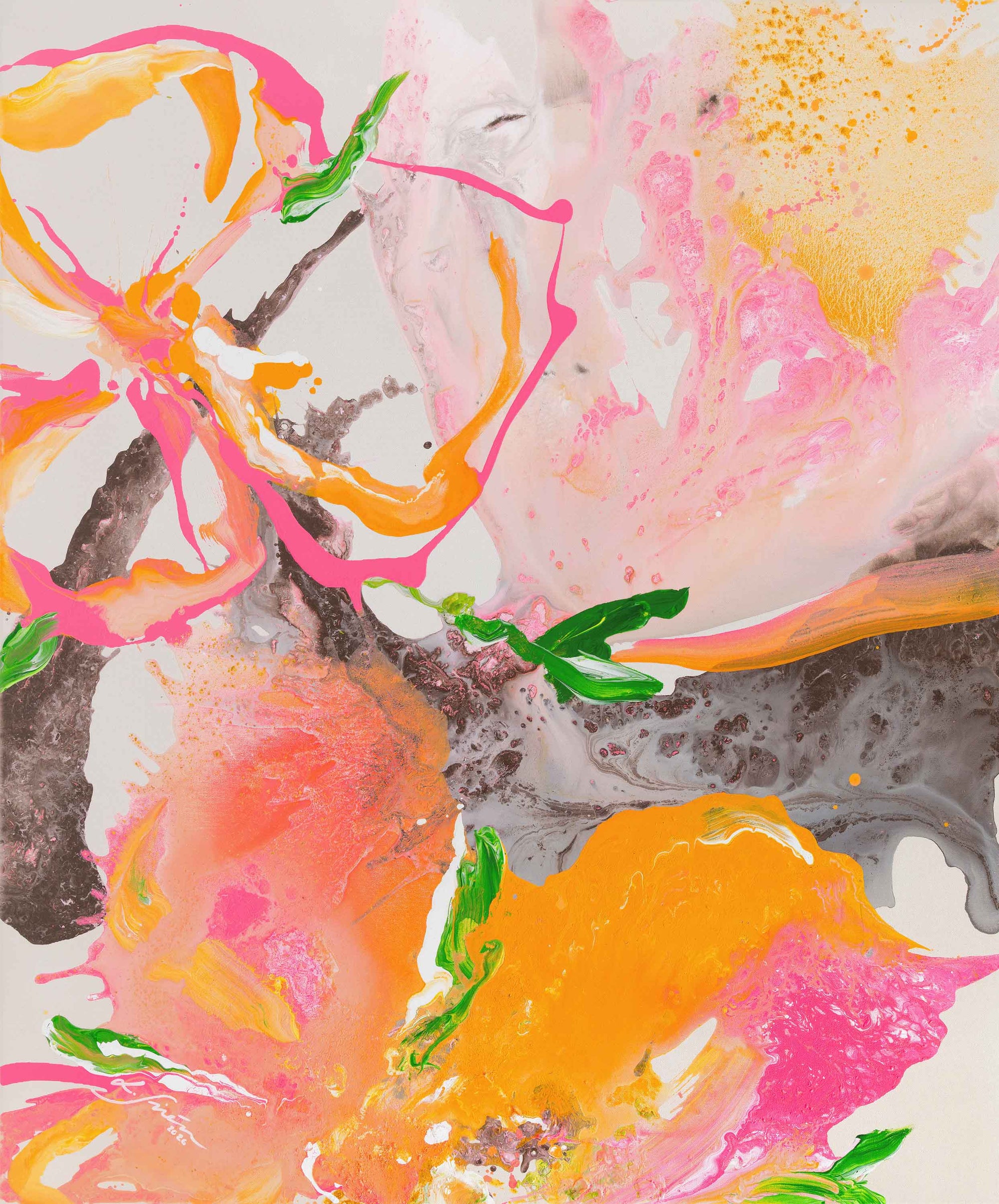 Semi-abstract floral acrylic painting by Finnish artist Lotta Sirén