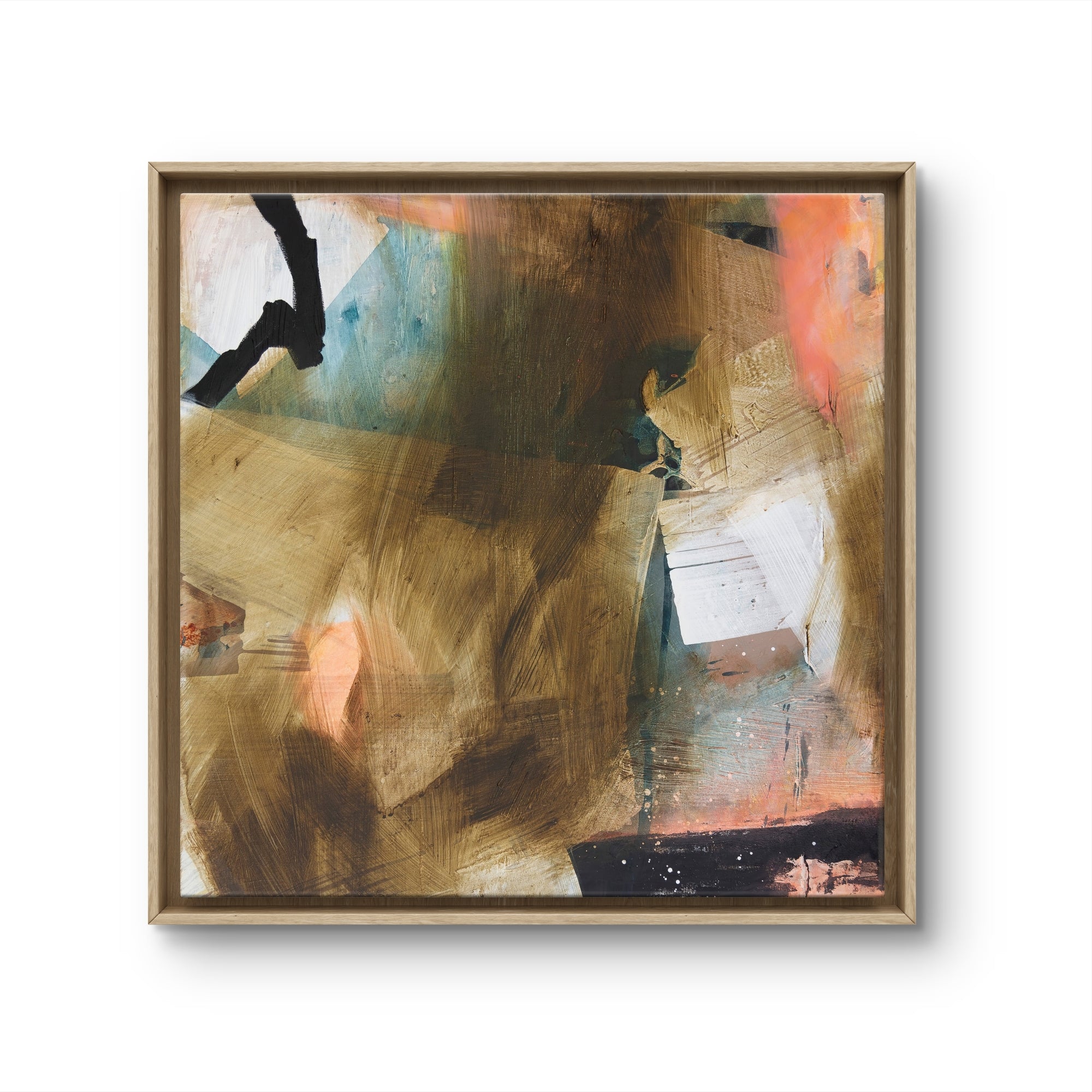 "WILD THING" Hand Embellished abstract painting in a oak frame on a white wall