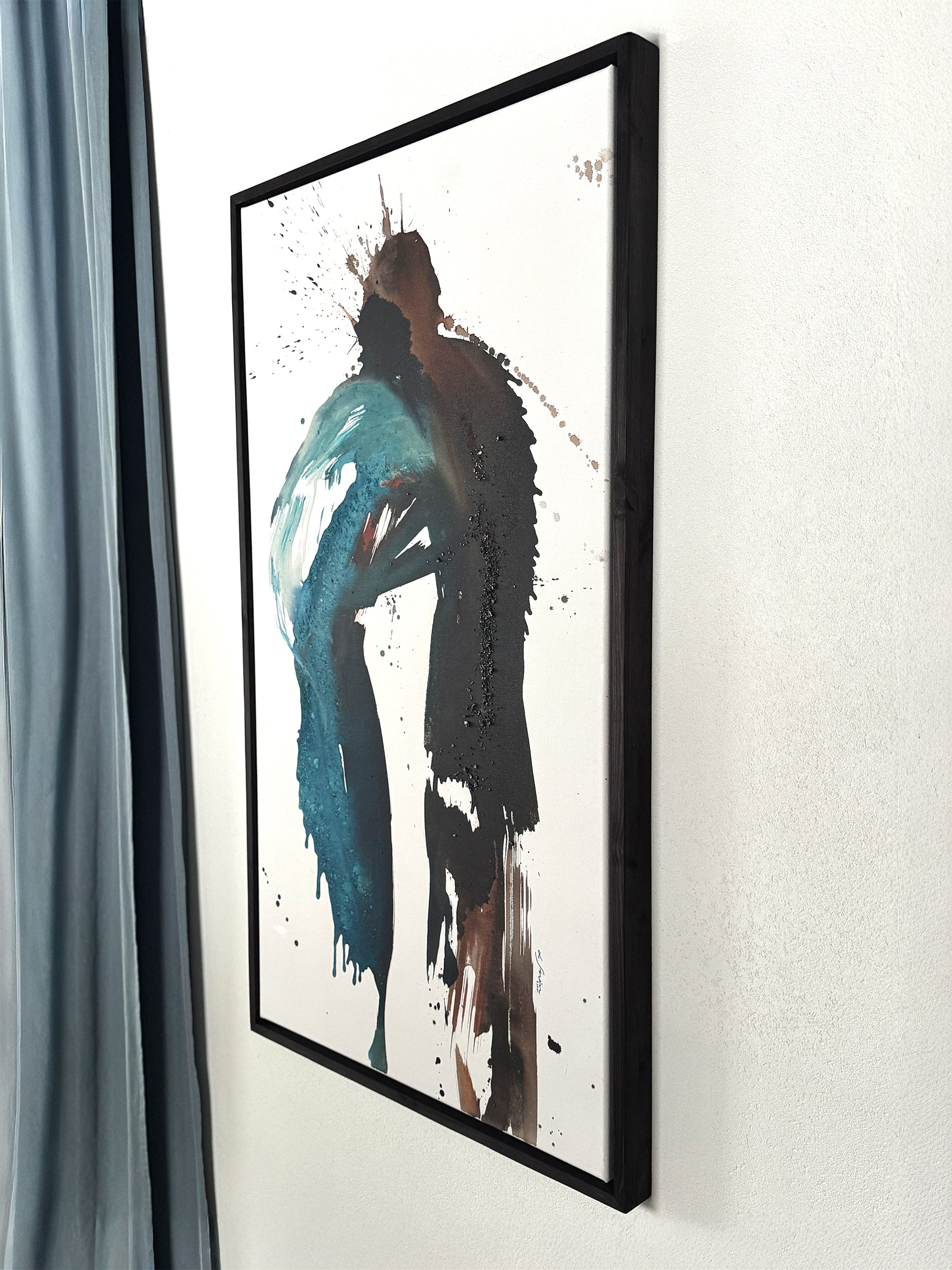 Abstract artwork by Finnish artist Lotta Sirén on a white wall.